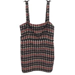 House of Harlow 1960 Metallic Tweed Mini Dress L Black Red Gold Dark Academia